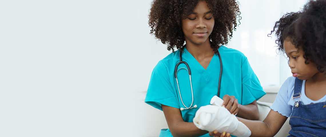 Nurse and girl with cast